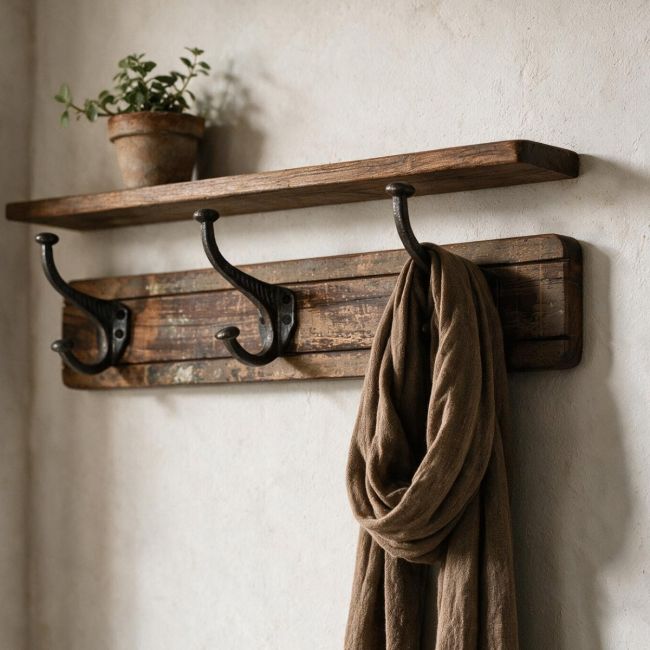 Rustic Wood And Iron Coat Hooks - Thumbnail Rustic Wood And Iron Coat Hooks - Thumbnail