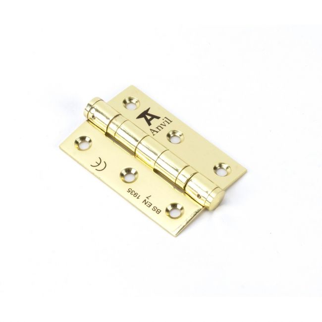 The 3 Stainless Steel Ball Bearing Butt Hinges (Pair) in Polished Brass on a White Background