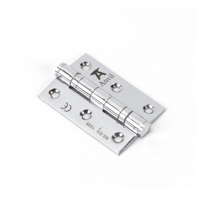 The 3 Stainless Steel Ball Bearing Butt Hinges (Pair) in Polished Chrome on a White Background