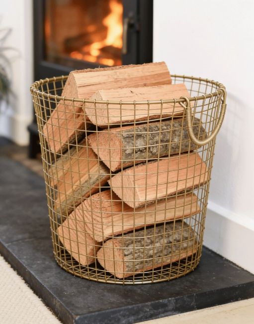 Brass Plated Wire Log Basket in situ by the Fire Place Brass Plated Wire Log Basket in situ by the Fire Place