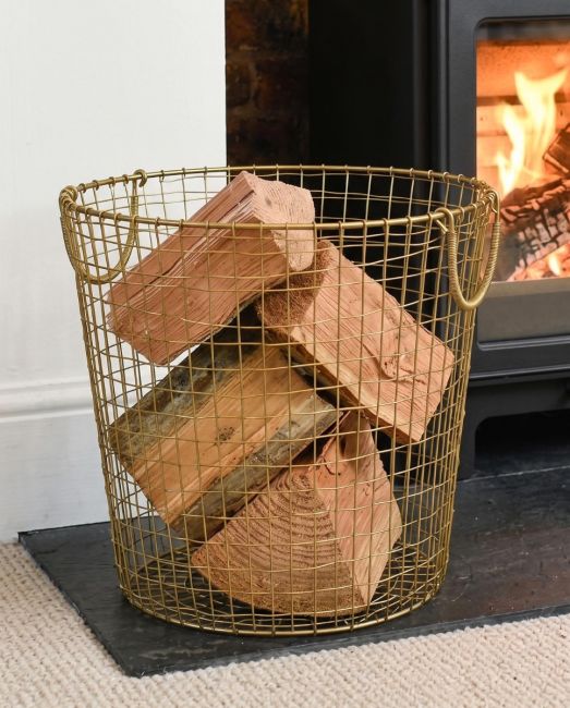 Brass Plated Wire Log Basket in situ by the Fire Place