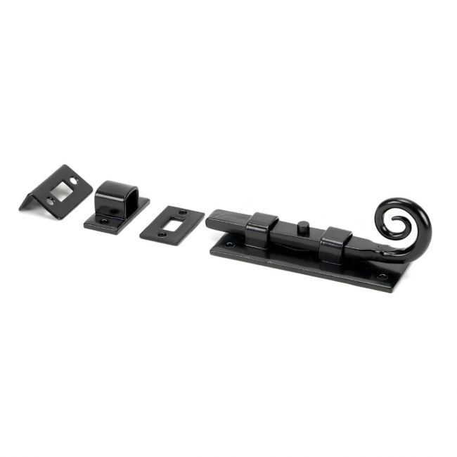 The 4 Inch Monkey Tail Window Security Bolt & Door Straight Bolt on a White Background in a Black Finish