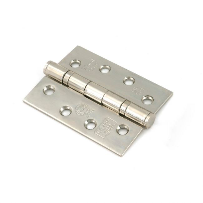 The 4 Inch Stainless Steel Ball Bearing Butt Hinges (Pair) in Polished Nickel on a White Background