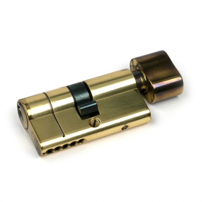 The 5-Pin Euro Cylinder Thumbturn Lock Keyed to Differ - 30/30 - Aged Brass on a White Background 
