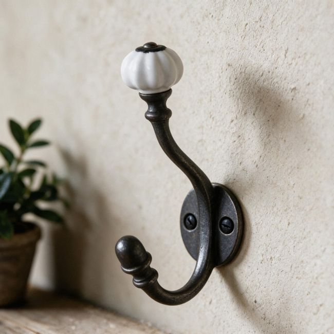 Iron Ceramic Shell Tipped Coat Hook