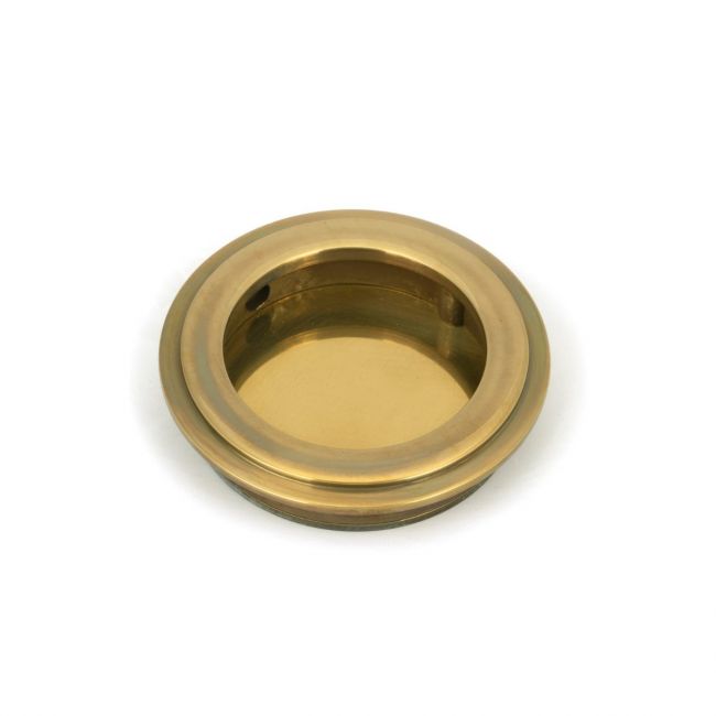 60mm Art Deco Round Flush Pull Handle - Aged Brass