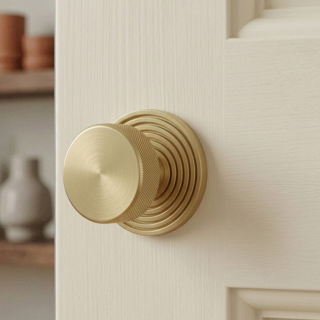 Satin Brass "Royale" Beehive Mortice Rim Knob Set - 63mm