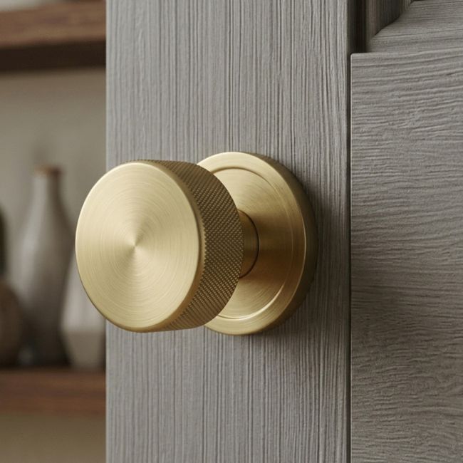 Satin Brass "Royale" Mortice Rim Knob Set - 63mm