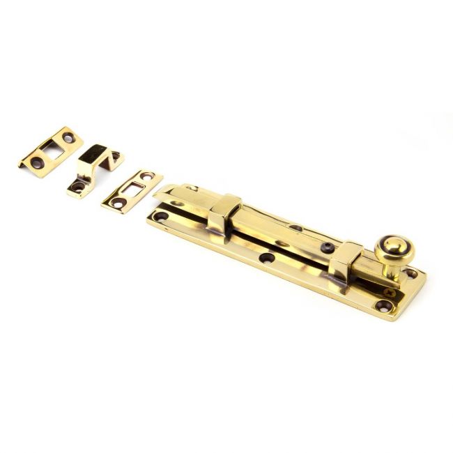The 6" Classic Straight Window Bolt in an Aged Brass Finish with Fittings 