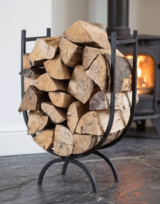 Black Wrought Iron Curved Log Holder in Situ Black Wrought Iron Curved Log Holder in Situ