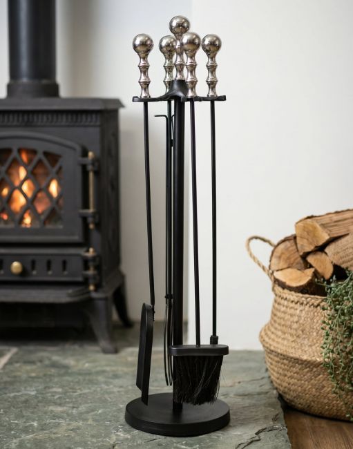 Nickel & Black Powder Coated Ball Handle Companion Set in Situ in the Home