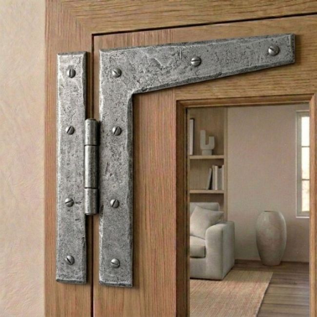 The 7" Pewter HL Hinge Pair Suitable for Windows and Doors in a Modern Home Mounted on a Wooden Window Frame - Digital Illustration