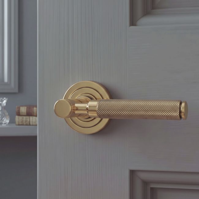 The Aged Brass Knurled Lever on Art Deco Rose Set on a White Background