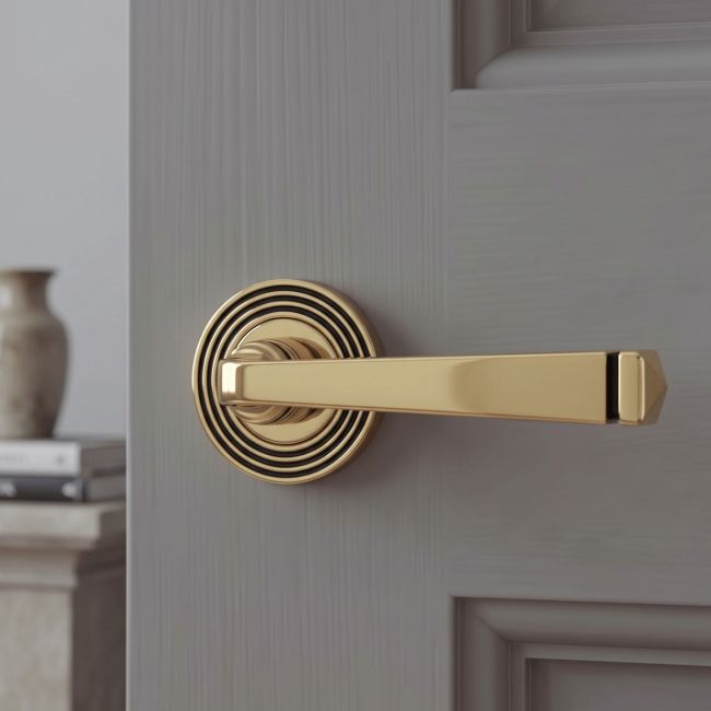 The Aged Brass Tapered Lever on Beehive Rose Set on a White Background 