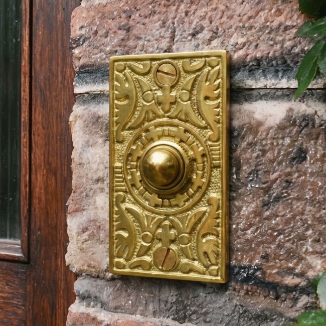 Polished brass rectangle bell push