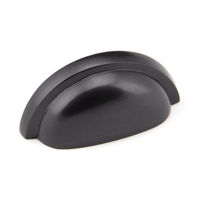 The Art Deco Concealed Cup Drawer Pull in Aged Bronze on a White Background The Art Deco Concealed Cup Drawer Pull in Aged Bronze on a White Background