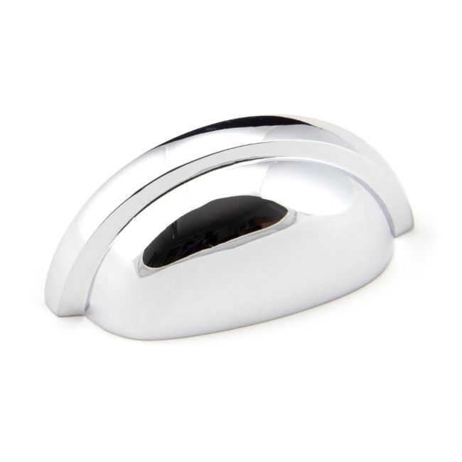 The Art Deco Concealed Cup Drawer Pull in Polished Chrome on a White Background The Art Deco Concealed Cup Drawer Pull in Polished Chrome on a White Background