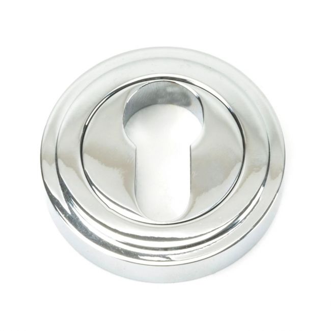 The Art Deco Concealed Standard Euro Escutcheon - Polished Chrome on a White Background The Art Deco Concealed Standard Euro Escutcheon - Polished Chrome on a White Background