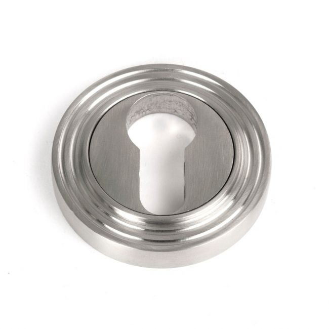 The Beehive Concealed Euro Keyhole Escutcheon in Satin Stainless Steel Shown on a White Background