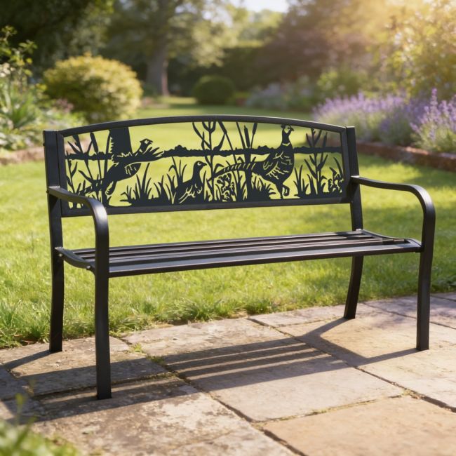 Bespoke Pheasant Iron & Steel Park Bench in Black