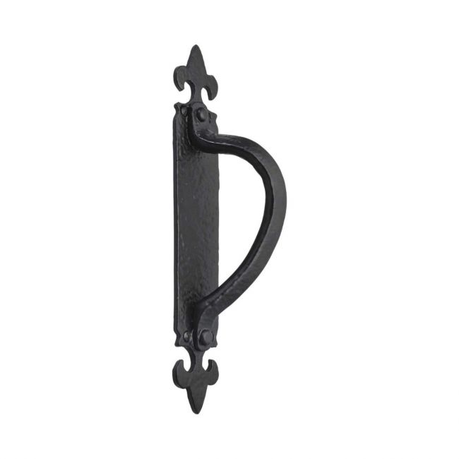 Black Antique Fleur-de-Lis Pull Handle - Large 265mm Cranked Barn Door Grab