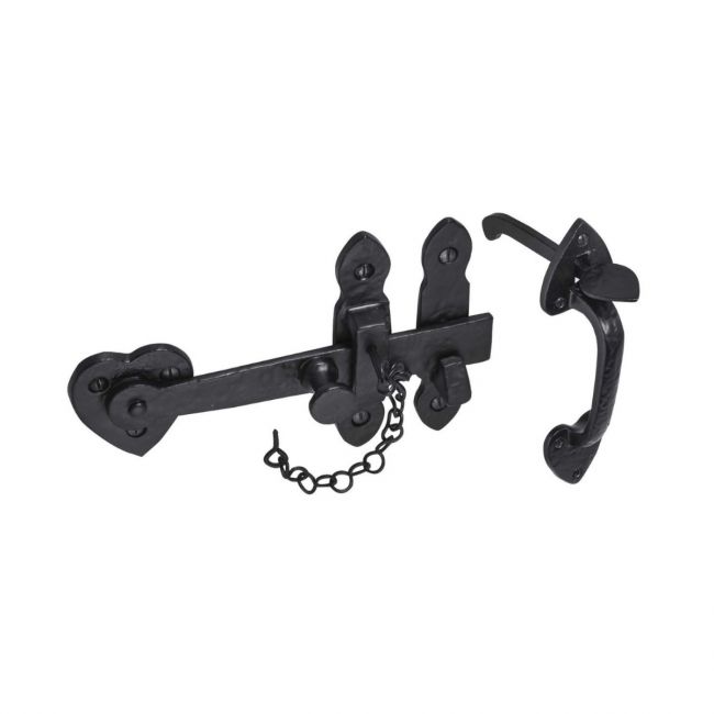 The Black Antique Suffolk Thumb Latch - 200mm Heavy Duty Cottage Door Handle on a White Background 