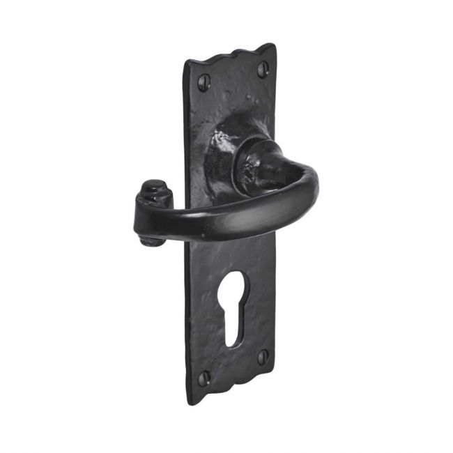 Euro Cylinder Handles - Rustic Lever Pair on a White Background 