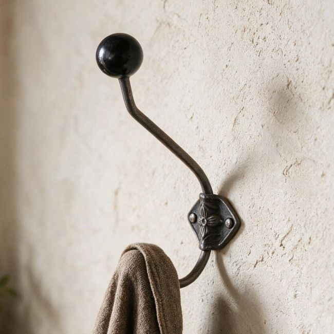 Large Iron Coat Hook With Black Ceramic Tips
