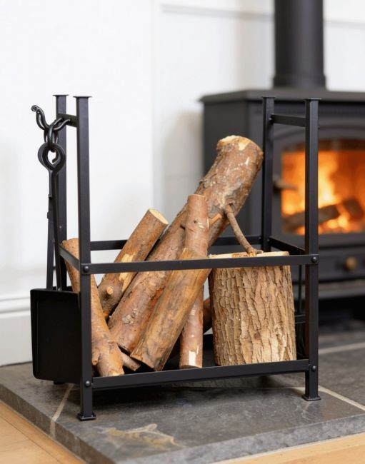 Log Basket with Fireside Tools in Situ by the Fireplace Log Basket with Fireside Tools in Situ by the Fireplace
