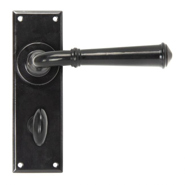 Traditional Reeded Detail Bathroom Privacy Lock Handle Set - Black