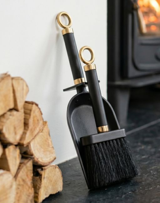 Brass and Black Iron Shovel and Brush