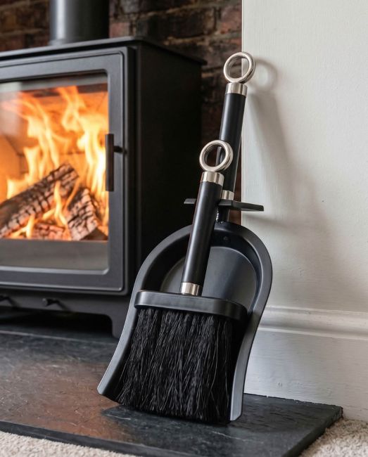 Bright Chrome and Black Iron Shovel and Brush in Situ
