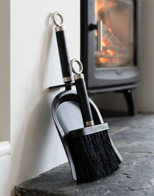 Bright Chrome and Black Iron Shovel and Brush in Situ