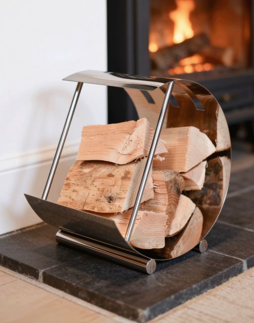 Bright Chrome Moon Log Holder in Situ Bright Chrome Moon Log Holder in Situ