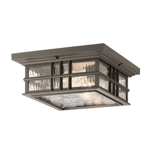 "The Bungalow" White Flush Ceiling Light in a Antique Bronze Finish