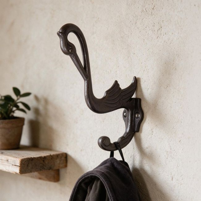 Swan Design Cast Iron Hook in a Cast Iron Finish Swan Design Cast Iron Hook in a Cast Iron Finish