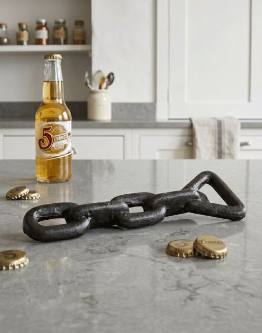 The Chain Bottle Opener on a Marble Effect Kitchen Countertop - Digital Illustration 