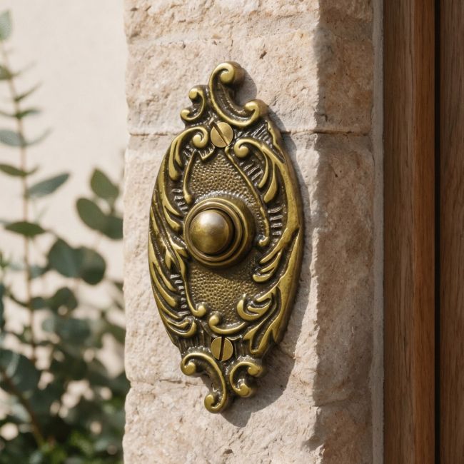 Ornate oval door bell Antique Brass Finish Ornate oval door bell Antique Brass Finish