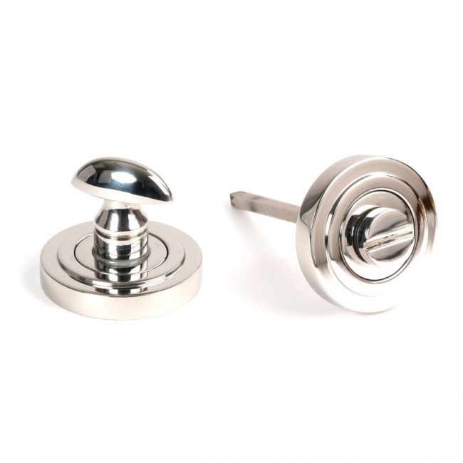 The Concealed Art Deco Bathroom Turn & Release Set in Polished Stainless Steel Showing the Front and the Back Section Side by Side