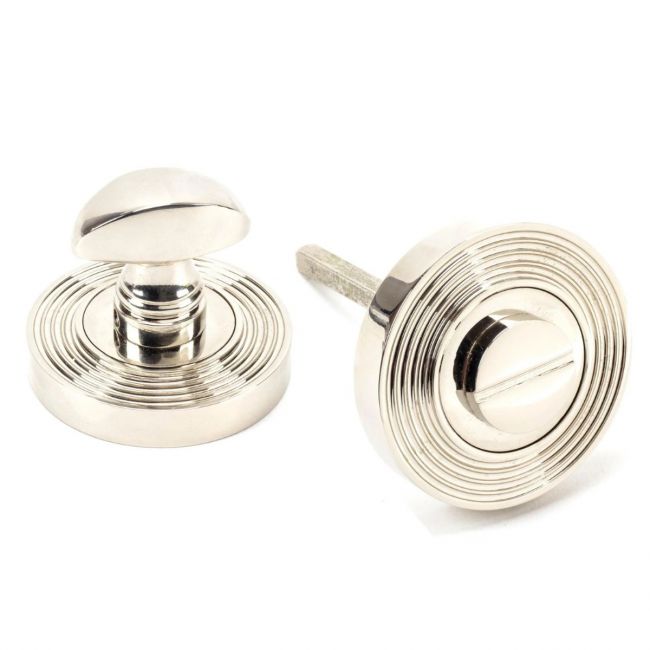 The Concealed Beehive Bathroom Turn & Release Set - Polished Nickel Showing the Front and the Back The Concealed Beehive Bathroom Turn & Release Set - Polished Nickel Showing the Front and the Back