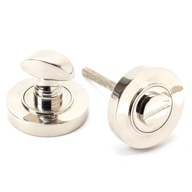The Concealed Plain Bathroom Turn & Release Set - Polished Nickel Showing the Front and the Back The Concealed Plain Bathroom Turn & Release Set - Polished Nickel Showing the Front and the Back