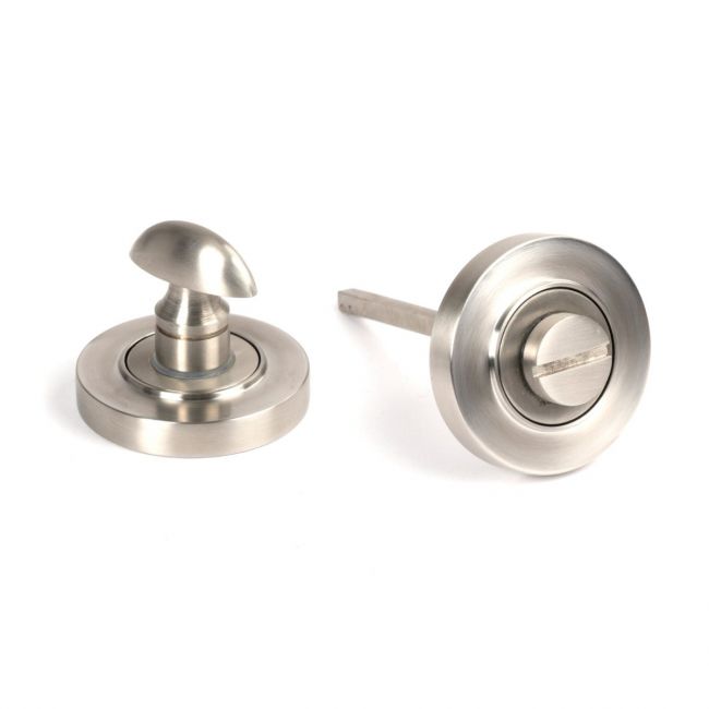 The Concealed Plain Bathroom Turn & Release Set in Satin Stainless Steel Showing the Front and the Back Section Side by Side