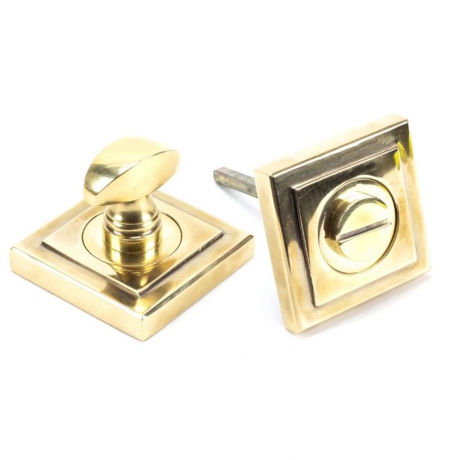 The Concealed Square Bathroom Turn & Release Set - Aged Brass Showing the Front and the Back The Concealed Square Bathroom Turn & Release Set - Aged Brass Showing the Front and the Back
