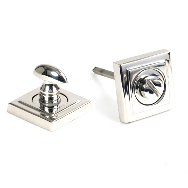 The Concealed Square Bathroom Turn & Release Set in Polished Stainless Steel Showing the Front and the Back Section Side by Side