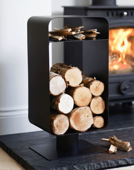 Contemporary Black Log and Kindling Store in Situ