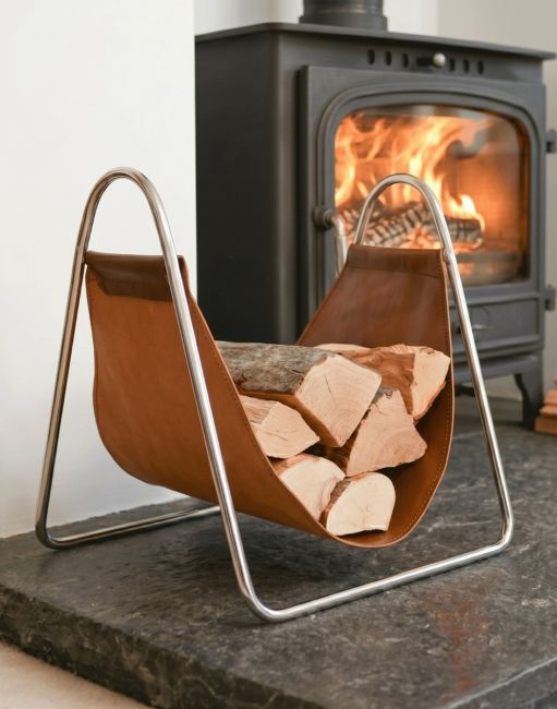 Contemporary Steel "Cradle" Design Log Holder Contemporary Steel "Cradle" Design Log Holder
