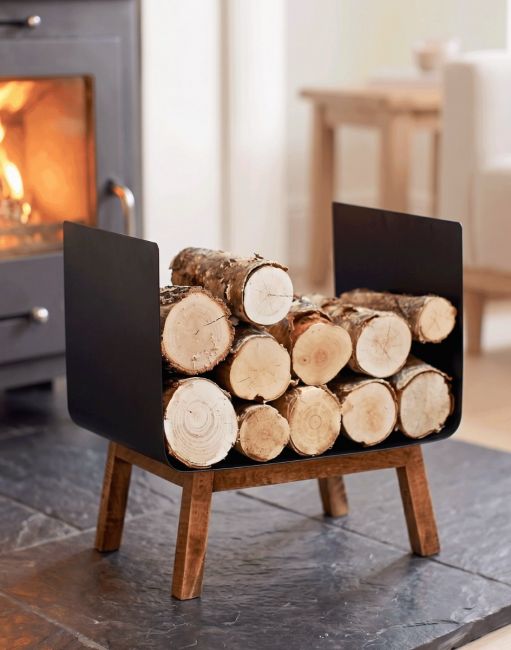 Contemporary Black Steel & Wooden Log Holder Contemporary Black Steel & Wooden Log Holder
