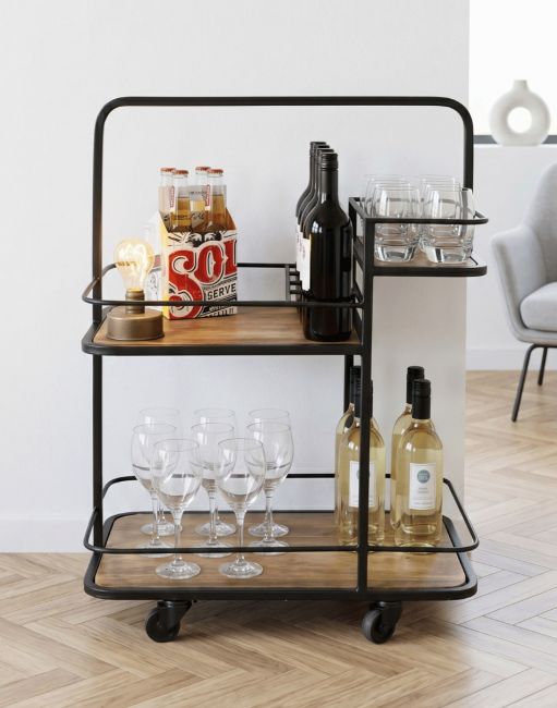 The Contemporary Wine Trolley in a White Living Room with Beer and Wine that is Perfect for Hosting - Digital Illustration 
