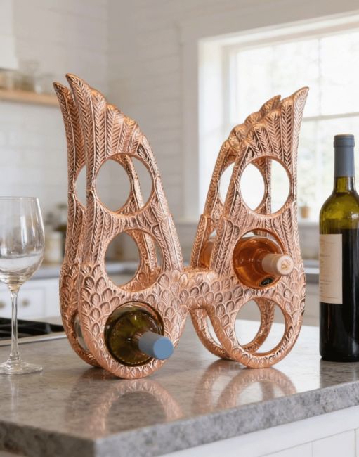 The Copper "Angel Wings" Wine Rack on a Marble Effect Countertop on a Modern Kitchen Island - Digital Illustration The Copper "Angel Wings" Wine Rack on a Marble Effect Countertop on a Modern Kitchen Island - Digital Illustration