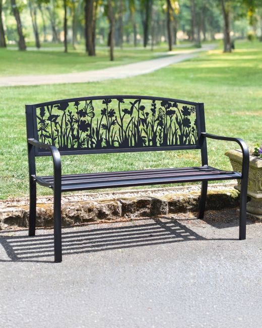 Bespoke Meadow Iron & Steel Park Bench in Black Bespoke Meadow Iron & Steel Park Bench in Black